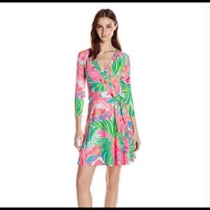 Lilly Pulitzer Emilia Wrap Dress Paradise Bound 3/4 Sleeve Size XXS.